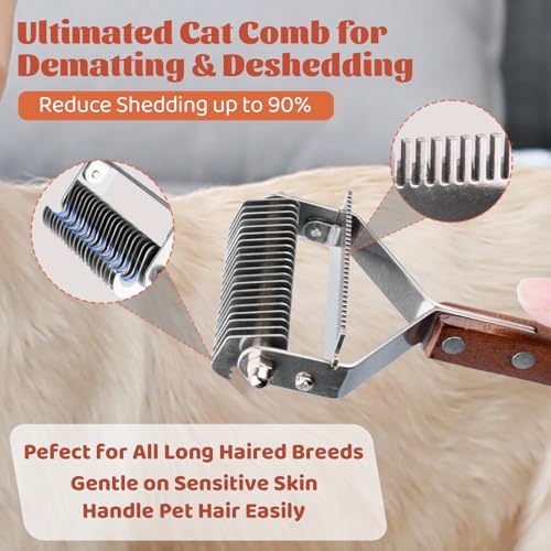 Image of Pet Brush for Dematting & Deshedding, Professional Cat Grooming Brush, Dog Grooming Brushes with Wood Handle, Shedding Comb for Indoor Cats & Long Haired Cat Dog Pet