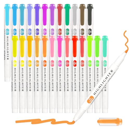 Funnasting Highlighters Pens, 25 Colors Mild Highlighters, Dual Tip Colourful Highlighter, Pastel Marker Set Perfect Stationary Supplies for Adults Colouring, Underlining, Highlighting