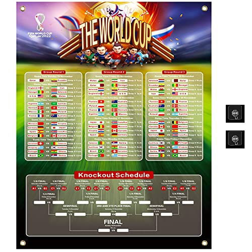 Hikkcos 2022 World Cup Soccer Game Wall Chart Poster, Match Schedule Poster, World Football Cup Wall Chart Poster for Home Office Calendar Bar Decorations