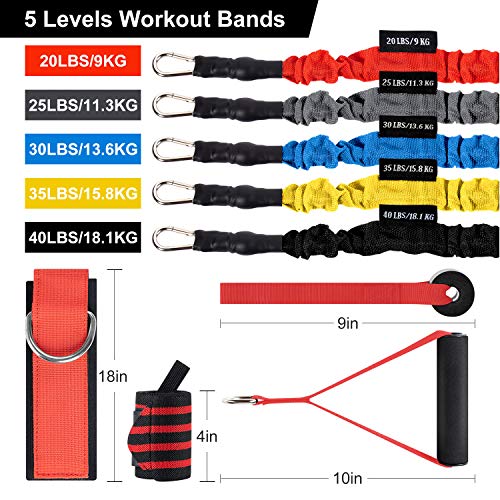Resistance Bands Set,Exercise Bands with Handles,Training Tubes with Door Anchor & Ankle Straps,Physical Therapy,with Wrist Guard,Towel,Home Workout,Yoga,Pilates Stackable up to 150 lb Knitting - Thumbnail 7