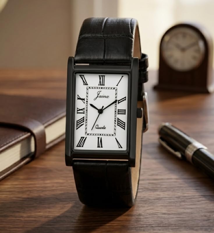 Image of jainx Executive Rectangular Shape Black Leather Strap Analog Wrist Watch for Men