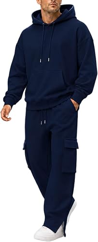 ASUIU Men's Tracksuits 2 Piece Hoodie and Sweatpants Set Cargo Pockets