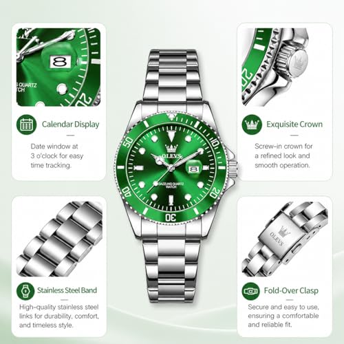 Image of OLEVS Watch Women Silver Watches for Women Luxury for Small Wrists Dress Stainless Steel Women's Wrist Watches Easy to Read Reloj para Mujer Black /Blue /Gold /Green /Pink /Purple