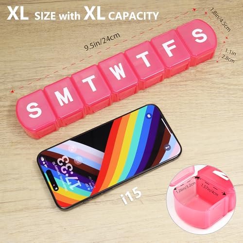 Image of XL Weekly Pill Organizer 7 Day, MOLN HYMY Extra Large 1 Week Pill Dispenser Case, Daily Medicine Organizer to Hold Medication, Vitamins, Fish Oils and Supplement (Pink