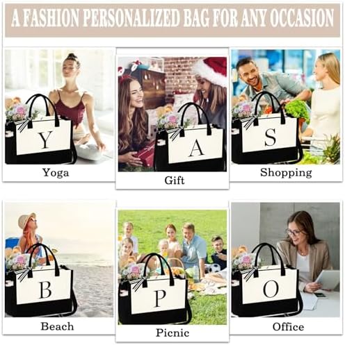 YOOLIFE Birthday Gifts for Women Mom Daughter Sister Friends, Monogrammed Tote Bag Beach Bag for Women, Bridesmaids Gifts, Letter M — view 7