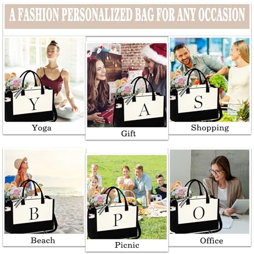 YOOLIFE Personalized Gifts for Women Initial Canvas Tote Bag Makeup Bag - image 8