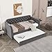 Daybed with Trundle, Velvet Upholstered Twin Size Day Bed Pull-Point Sofa Daybed Frame w/Roll-Out Trundle and USB Port, No Box Spring Needed, Furniture for Bedroom, Guest Room (Dark Grey, Twin)