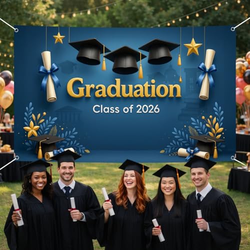 Class of 2026 Graduation Blue Gold Congrats Banner 71x43 Inch by musiardy - Used condition - Image 7