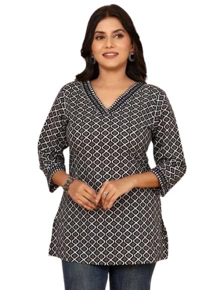 Ethnic Treasures Sanganeri Black & White Geometric Print Cotton Top - Review, Price and Buying Guide