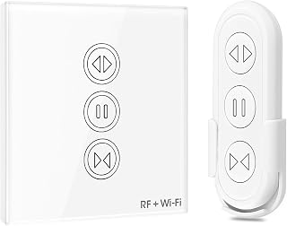 LoraTap Interruptor Persiana WiFi con Mando a Distancia RF, Interruptor Táctil de Pared para Cortina Eléctrica, Funciona con La Aplicación Smart Life, Compatible con Alexa y Google Home