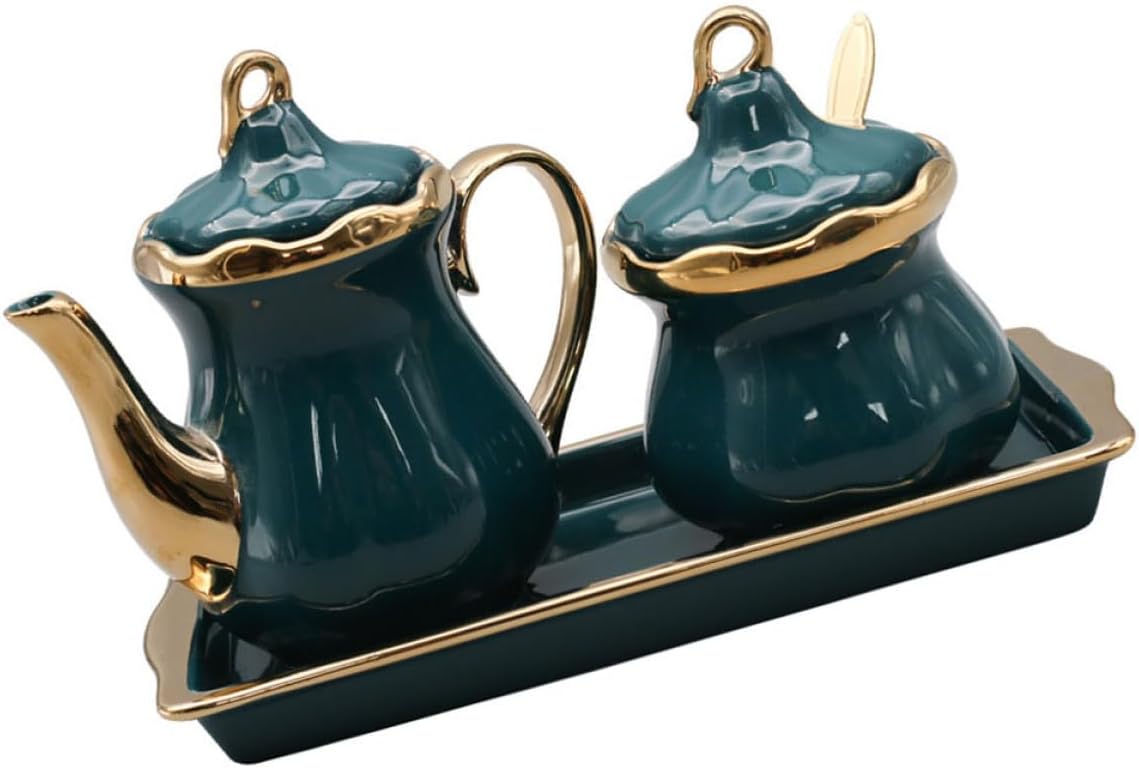 Ceramic Spice Bottle and Condiment Jar Set, Salt and Sugar Storage Canisters with Lids, Green Ceramic Seasoning Containers for Home Kitchen Dining Use