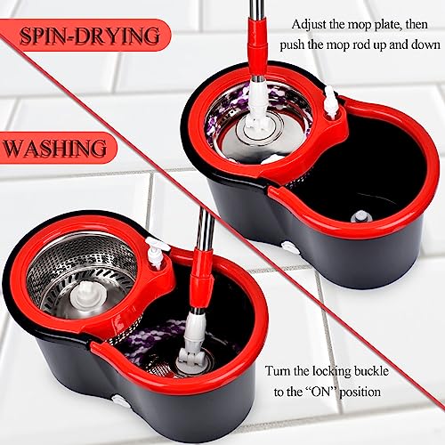 Spin Mop and Bucket with Wringer Set, 3 Mop Heads, 61" Adjustable Handle | 360° Spinning Mop Bucket System with 3 Microfiber Mop Heads & 61" Stainless Steel Adjustable Handle for Floor Cleaning - Image 6