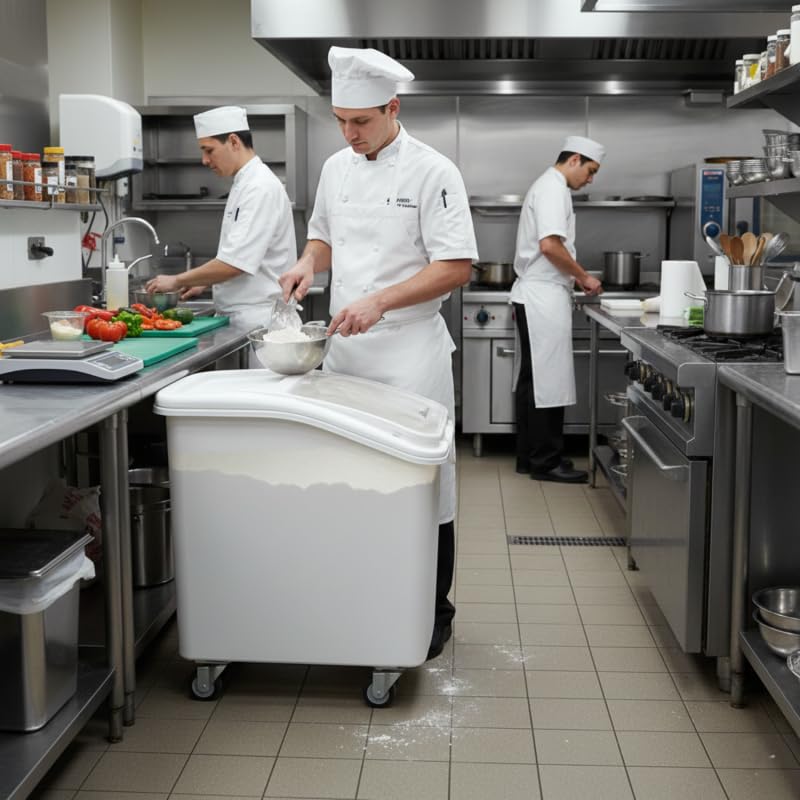 Bandeja de ingredientes profesional sobre ruedas - 102 L - Polipropileno con tapa transparente - 4 ruedas giratorias - Pala incluida