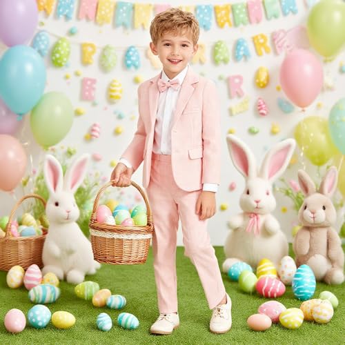 Image of LOLANTA Boys Suit Wedding Ring Bearer Outfit Kids Formal Wear Dress Clothes | Boy 3-Piece Plaid Suits, Sport Coat Blazer and Pants Set with Adjustable Bow Tie, Gentleman Birthday Party Graduation Outfits