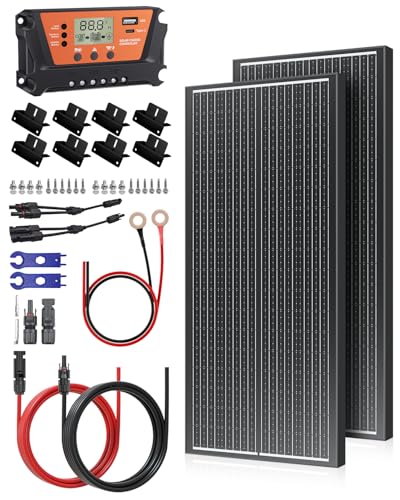Rvpozwer 18BB 200W 12V/24V Solar Panel Kit, 2pc 100 Watt N-Type Panels, 30A PWM Charge Controller, Y-Branch Cables, Z-Brackets, for RV, Camper, Vehicle, Caravan
