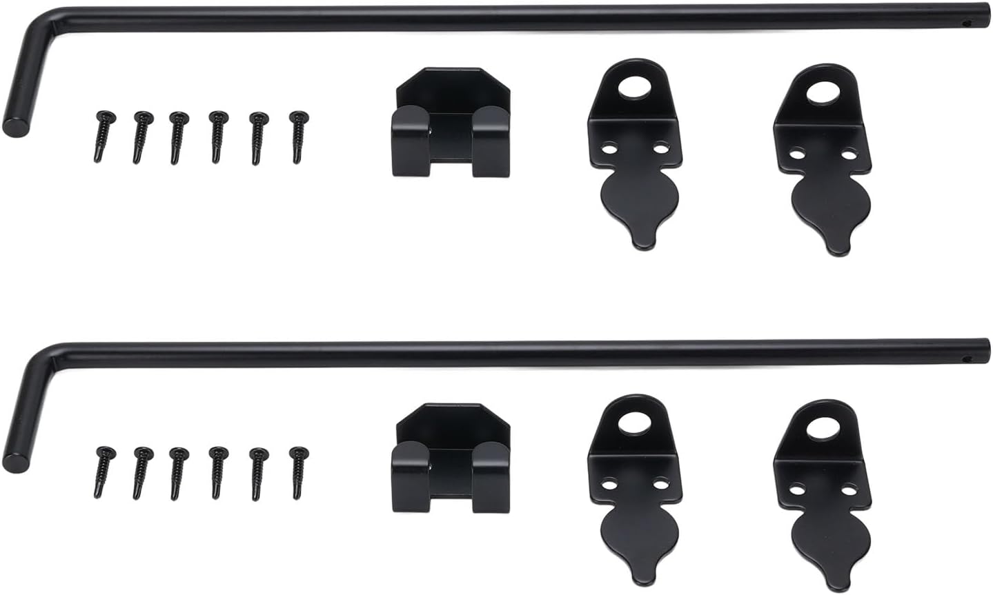 Heavy Duty Cane Bolt Gate Drop Rod 18 Inch 2 Pack Sturdy Steel Ground Latch for Wood Fence Metal Doors Iron Gates Black Powder Coated 1/2 Inch Diameter
