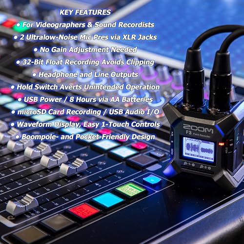 Zoom F3 2-In / 2-Track Portable Field Recorder + Zoom BTA-1 Bluetooth Adaptor + 32GB MicroSD Card + Xtreme Power Series 4AA/AAA Battery Charger