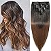 Produktbild Clip in Extensions Set 100% Remy Echthaar 8 Teilig Haarverlängerung dick Dopplet Tressen Clip-In Hair Extension (55cm-160g,#1BT4 Naturschwarz/Mittelbraun)
