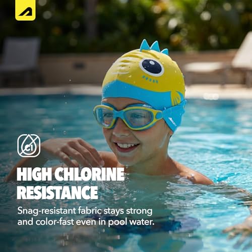 Image of Boldfit Dino Theme Kids Swimming Set, 5-in-1 Combo with Silicone Swim Cap, Anti-Fog Adjustable Goggles, Earplugs & Nose Clip, Leak-Proof, Comfortable & Durable Swim Kit for Boys & Girls