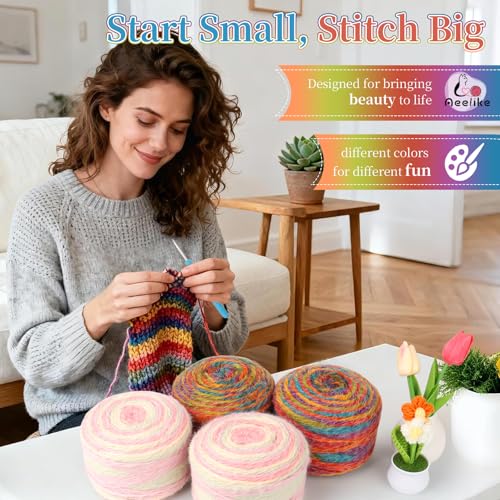Image of Aeelike Ombre Yarn for Crocheting, 4 PCS Colorful Gradient Yarn #4 Medium, Each 190g(6.7 oz) 400m(437.5 Yards) 71% Acrylic 29% Nynon, Soft Cake Crochet Yarns for Blanket, Scraves, Sweaters, Color A