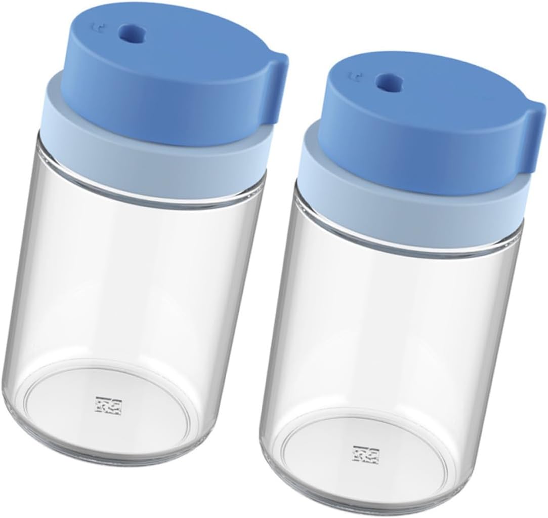 Garneck 2pcs Rotatable Condiment Jars with Sealed Design for Kitchen Seasoning Storage Practical Pepper Shakers for Salt Sugar BBQ Powder Portable and Easy to Clean (Blue)