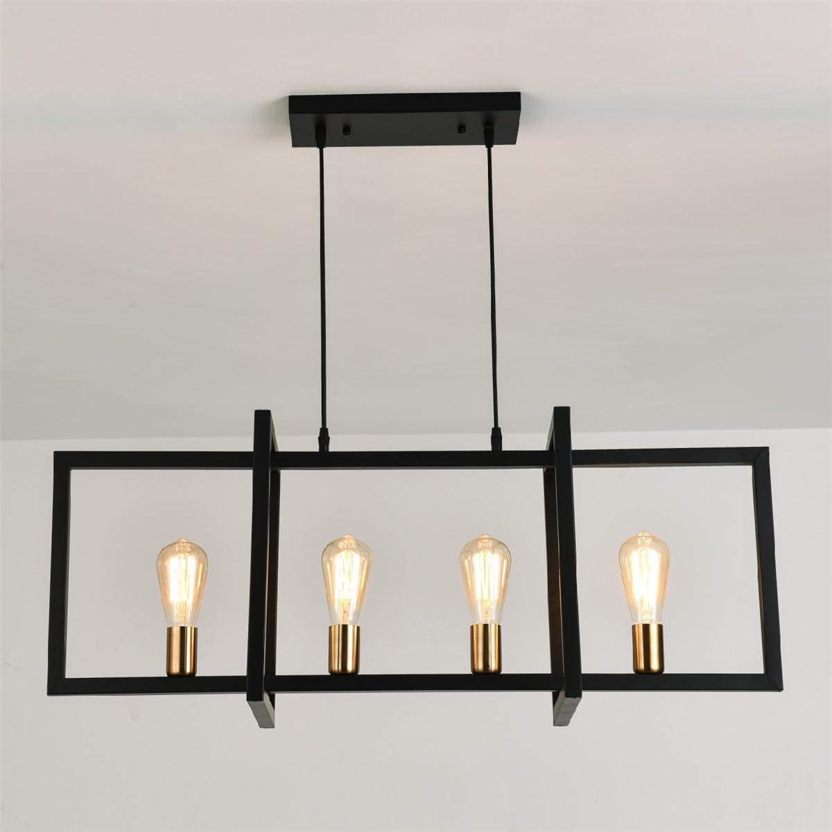 Farmhouse Cage Chandelier E26 4 Lights Kitchen Island Gold Black Pendant Ceiling Fixture for Dining Living Room Bar Loft