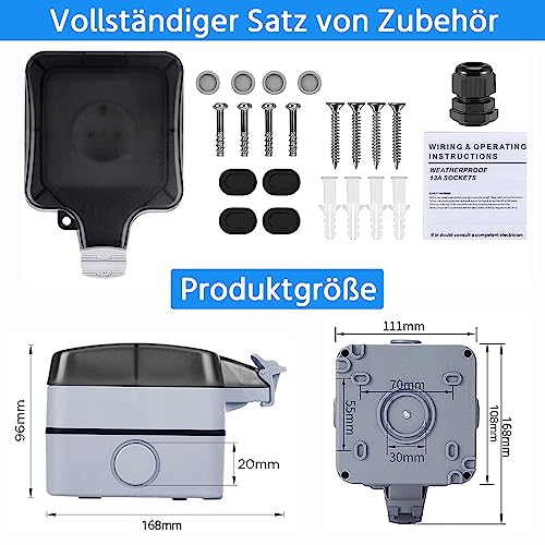 Miniatura 7 de Enchufe Exterior Estanco Ip66 Impermeable Toma De Corriente, 16a Pared Enchufe Exterior Con Conector De Cable Y Tapa Abatible, Estancos Exterior Enchufes Para Jardín, Piscina, Cocina, Baño Y Garaje