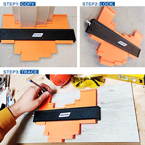 ZOTA Contour Gauge and 6 Fold Measuring Tool Kit,10\" Metal Contour Gauge with Lock, Aluminum Alloy multi angle measuring ruler& 10\" Aluminum Rulers -tile tools for installation - Thumbnail 4