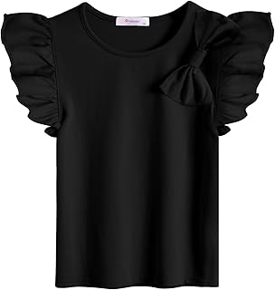 Niña Camiseta Pajarita Niño T-Shirt Verano Color Sólido Algodón Manga Corta Cuello Redondo Elegante Moda Shirt para Niña 4-13 Años