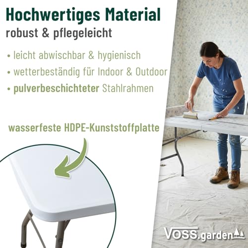 VOSS.garden Klapptisch 180x74x74cm Tragbar Weiß HDPE Kunststoff mit Stahlgestell Robust