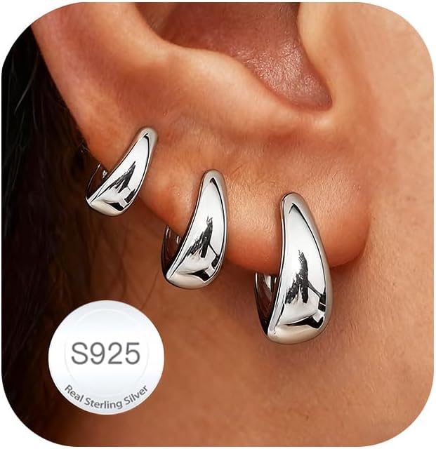 Jewelry for Her Gift 3 Pairs 925 Sterling Silver Earrings for Women Non Tarnish 14K Gold Plated Small Hypoallergenic Huggie Hoops Cartilage Stack Earring Sets for Multiple Piercing