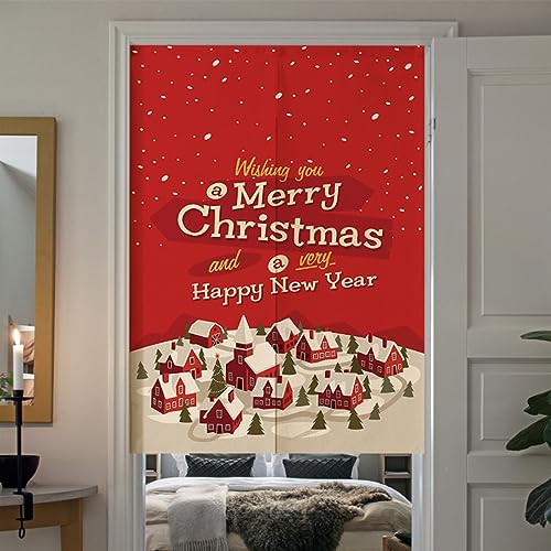 NASFH クリスマス のれん カラー1 暖簾 可愛い 子供用 カーテン 間仕切り つっぱり棒カーテン ショート丈 のれん 遮光 断熱 モダン おしゃれ 四季兼用 小窓用 玄関 A85*90 入り口 ホーム装飾 新築祝い 目隠し 暖簾 寝室 のれん 北欧