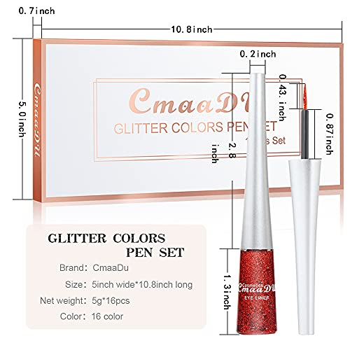 Evpct 16 Color Liquid Glitter Eyeliner Sets Eyeliner Glitter Liquid Liners For Women White Silver Rose Gold Pink Liquid Sparkly Glitter Eyeliner Delineador Con Glitter De Colores Para Ojos Colores #TOP4