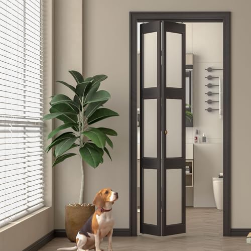 WINKLUCK 32"x80" Bifold Doors, 3-Lite Tempered Frosted Glass Folding Door