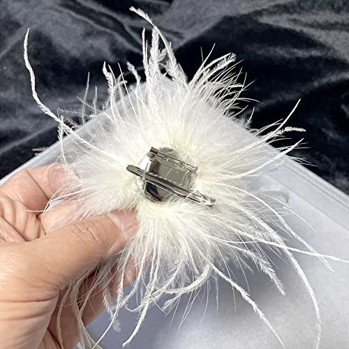 Feather Brooch Pin For Women Girls, Fashion Vintage Natural Fluffy Ostrich Feather Brooch Bridal Wedding Party Tea Party Christmas Dress Up Corsage Pin Hat Accessory #TOP3