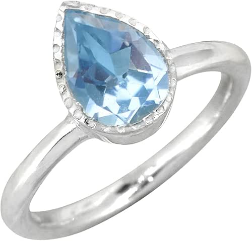 YoTreasure 10x7 MM Blue Topaz Solitaire 925 Sterling Silver Ring