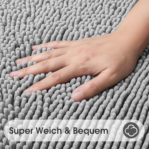 COMPOLICY Light Grey Bath Mat, Super Absorbent Bathroom Mat, Machine Washable Non, Slip Anti Mould, Shower Mats with 40 x 60CM, 1'' Chenille Microfiber Material for Bath Kitchen Living Room Door Mats - Image 3