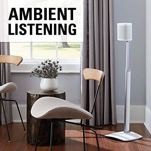 Sanus Adjustable Height Wireless Speaker Stands Designed For Sonos One, One Sl, Play:1, And Play:3 - Tool-Free Height Adjust Up To 16" With Built In Cable Management - Single White #TOP7