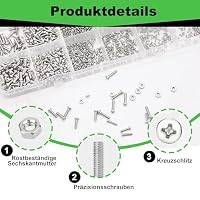 GcwJovialite 1200 Stück M1 M1.2 M1.4 M1.6 M2 M2.5 Kleine Schrauben Set,Mini Schrauben Muttern Set,Vernickelt Mikro Maschinenschrauben mit Muttern Kreuzschlitzschrauben Für Elektronik Uhrmacher Brillen – Ansicht 3