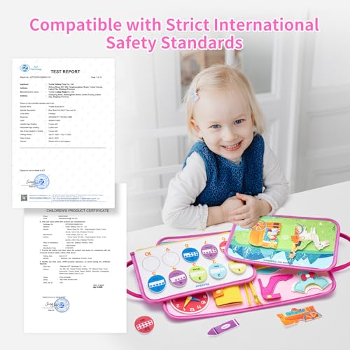 Image of Freebear Deluxe Pink Princess Quiet Book Sensory Board for Toddlers 1-4, Montessori Educational Toys for Girls, Travel Toys with Activities