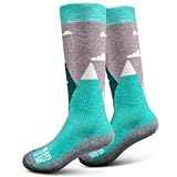 OutdoorMaster 2 Paar Merinowolle Unisex skisocken Kinder, Winter Snowboarding Atmungsaktive Thermische Socken für Mädchen/Jungen für Outdoor-Sportarten mit Über die Wade Design/Anti-Rutsch-Bündchen