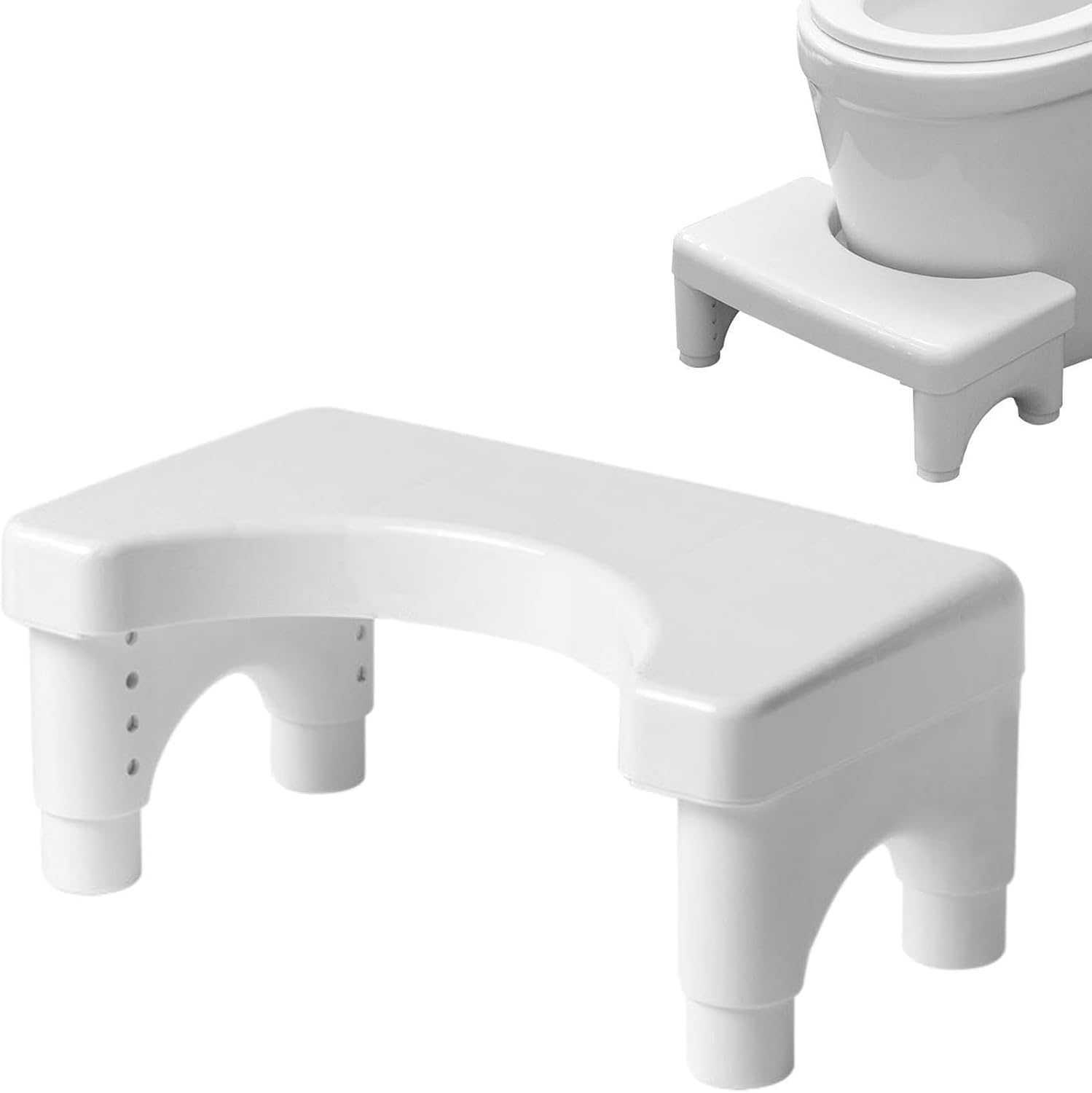 Adjustable Height Potty Step Stool for Adults, Non-Slip Bathroom Squat Aid, Removable Toilet Step for Colon Health, Portable Squat Stool, Family Health Accessory (White-2PCS)