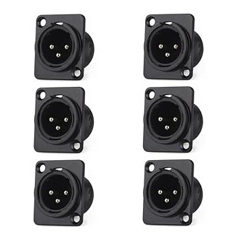 XLR Male Jack 3 Pin Panel Mount Jacks,XLR-M Socket Audio Speaker Microphone Connector,Black Metal Housing 6Pcs
