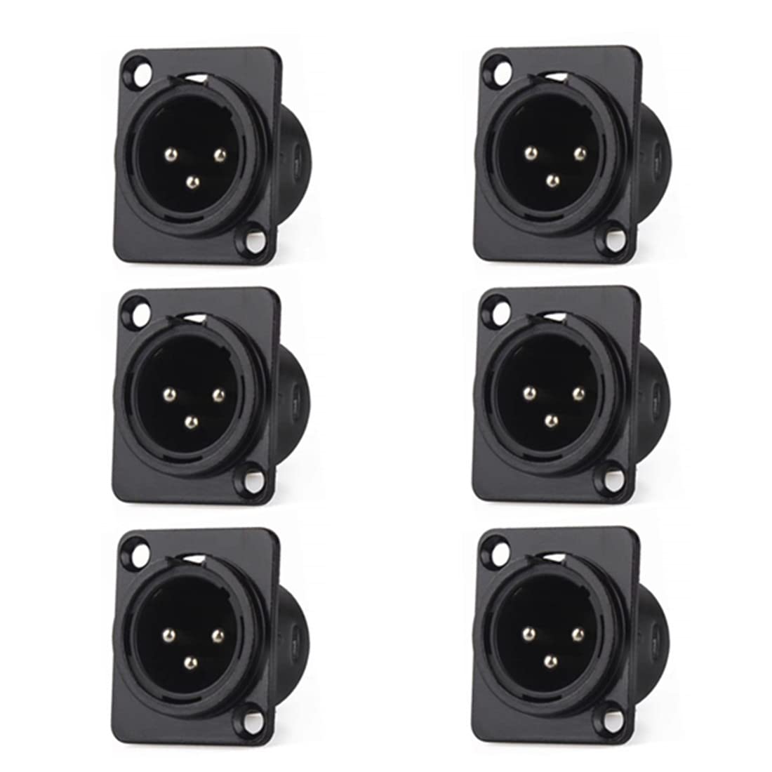 QLXHBOT XLR Male Jack 3 Pin Panel Mount Jacks,XLR-M Socket Audio Speaker Microphone Connector,Black Metal Housing 6Pcs