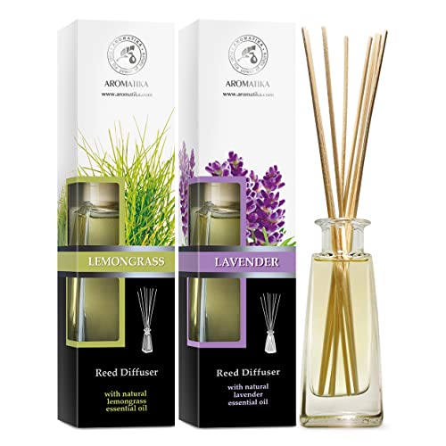 Raumduft Diffuser Lemongrass & Lavendel 2х100ml - Zitronengras - Raumduft Diffuser mit Stäbchen - Naturreines Ätherisches Zitronengrasöl - Lavendelöl - Aromatherapie - Raumbeduftung - Reed Diffuser