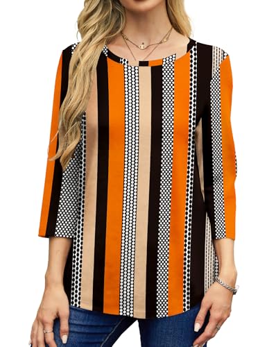 NORACORA Women's 3/4 Length Sleeve Crew Neck T-Shirt - Printed Casual Basic Tops — view 2