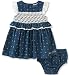 Calvin Klein Baby Girls' 2 Pieces Denim Dress with Panty-Lace Trim, Navy, 24M