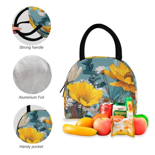 Backpack Lunch Box Set Large Capacity Travel Backpacks and Insulated Lunch Bag for Commute Hiking Picnic Bold Line Flowers Print4