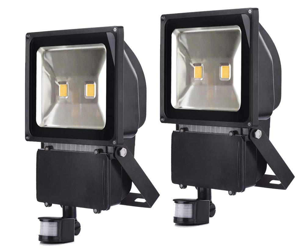 2X 100W LED Warmweiß Fluter Flutlichtstrahler Outdoor Strahler Lampe Strahler Flutlicht Scheinwerfer mit Bewegungsmelder