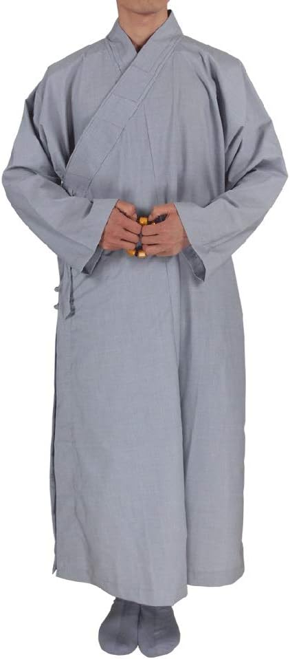 HAORUNMens Cotton Buddhist Monk Dress Meditation Long Robes Gowns Kung Fu Suit